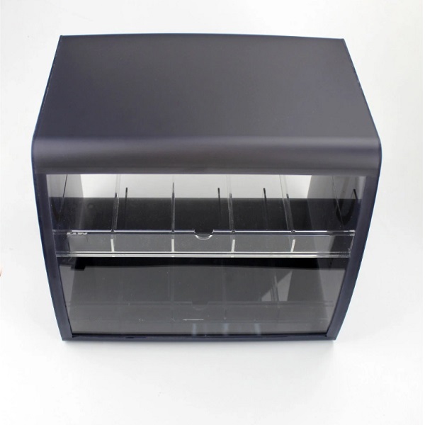 カスタマイズ可能なロゴ付きの黒の 2 段ディスプレイ ボックス